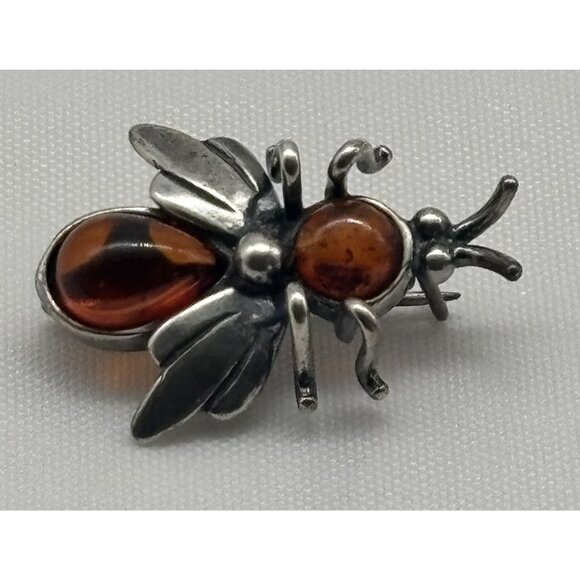 Vintage Sterling Silver .925 and Amber Bee Pin or Brooch, Marked "925" Unsigned~ - Picture 4 of 13
